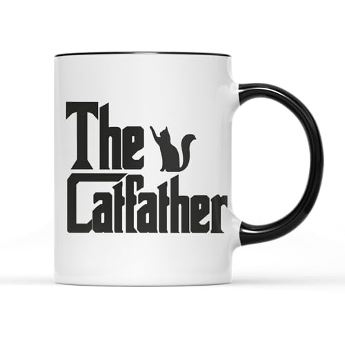 The Catfather Mug Tea Coffee Cup Novelty Funny Fun Phrase Crime Felony Family New York Business Cat Feline Kitten Pet Love Mob War Don Film TV Gift Present (Black Handle)