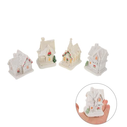 Casas Navideñas Iluminadas set de 4 miniaturas de resina regalo ideal de decoración interior 8
