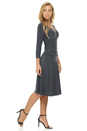 Rekucci Women's Slimming 3/4 Sleeve Fit-and-Flare Crossover Tummy Control Dress2