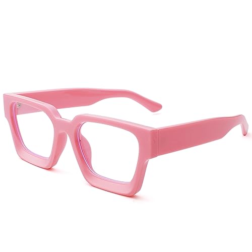 Image of Braylenz Square Thick Frame Blue Light Glasses for Men Women Fashion Clear Computer Eyeglasses