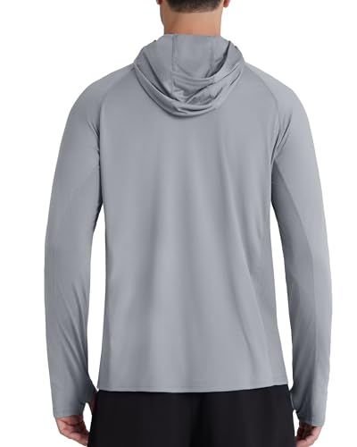 Roadbox UPF 50+ Men's Hooded Fishing Shirts, Long Sleeve UV Sun Protection Hoodie Hiking Running Swim Rash Guard with Mask2