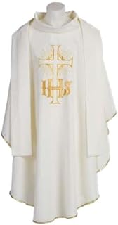 Catholic Chasuble | Christian Vestments for Mass | Priest and Deacon Attire | Great Gift for Ordination | Liturgical Colors (White with Cross Design)