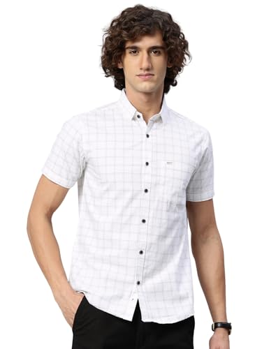 Image of Majestic Man Slim Fit Pure Cotton Half Sleeve Checked Casual Shirt