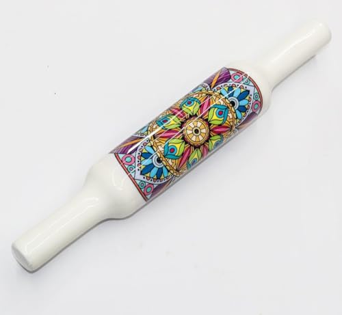 Image of Traditional Marble Chakla Belan Set - 25.4 cm Chakla / 30.5 cm Belan | Purple Mandala Pattern | Roti Rolling Board and Rolling Pin | Classic Indian Kitchen Tool