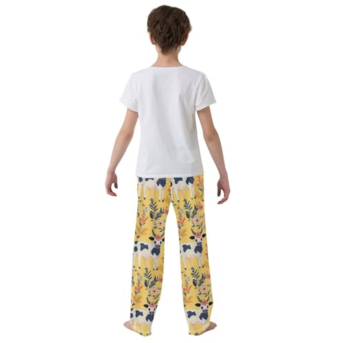 Vdsrup Cows Flowers Pajama Pants Boho Yellow Pajama Bottoms Soft Sleep Pjs Lounge Pants S3