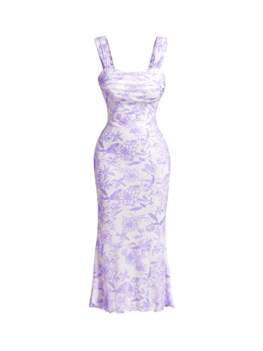 Image of GORGLITTER Women's Floral Summer Wedding Guest Dress Ruched Cocktail Party Bridal Shower Formal Beach Midi Sun Dresses