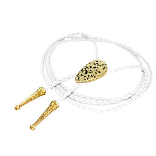 Image of Daisy Del Sol Gemstone Bolo Tie Braided Vegan Faux Leather Natural Stone Gold Handmade Necklace Adjustable Boho Western Jewelry