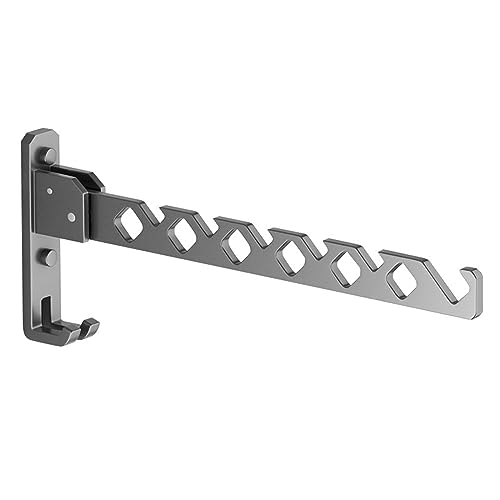 Jortmrd Appendiabiti da Muro Pieghevole, Portatile Alluminio Appendiabiti da Parete, Ganci Pieghevoli da Parete 180 Gradi con Accessori, per lavanderia,Camera da Letto, Bagno (34cm, Nero)