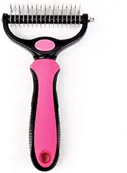 Escova Rasqueadeira Rake Removedor Tira Pelos Mortos Desembolador Remove Subpelos Cães Pets Gatos Cachorros - Grande (Rosa e Preto)