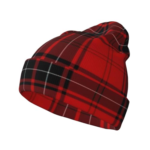 TTIGLHOH Cappello lavorato a maglia, a quadri, rosso e nero, morbido, morbido, lavorato a maglia, caldo, unisex, a righe, alla moda, per uomo e donna