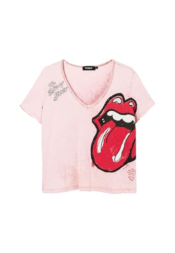 Desigual Women's Rhinestone The Rolling Stones T-Shirt Red
