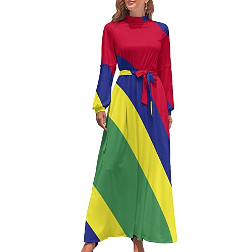 TAIZIYEAH Long Dress Mauritius Flag Women's Summer Casual Loose Dress Long Dress Short Sleeve for Girls Fashion Skirts XS