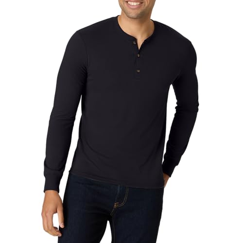 Hanes ComfortBlend Hanes Originals Men's Tri-Blend Long Sleeve Henley, Black, Medium