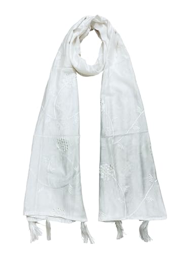 Image of LKC WOMEN'S SEQUENCE EMBROIDERED SELFDESIGN SOFT COTTON CHANDERI DUPATTA