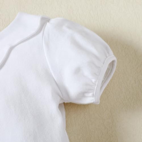 0-24M Infant Girls Ruffle Collar Romper Baby Girl Solid Color Bodysuit Casual Jumpsuit (White short, 0-3 Months)4