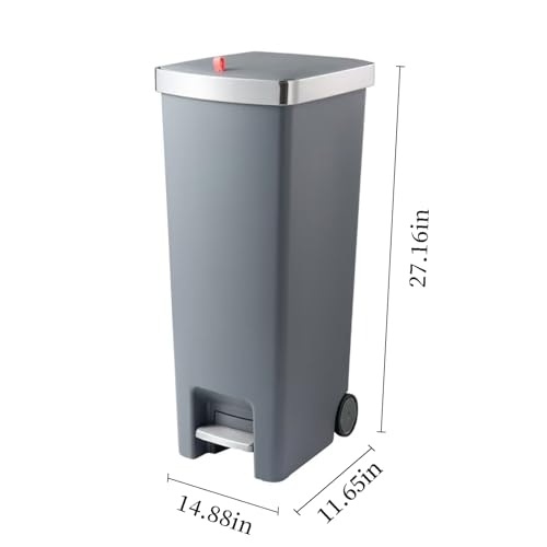 Image of WanWanKa Kitchen Trash Can with Lid,45L /12gallon Lagre Commerical Silcent-Close Lid Grabage Can Wheeled,Hands Free with Step On Foot Pedal Wastebasket,Back of Home,Garage Tall Trash Can,Dark Grey