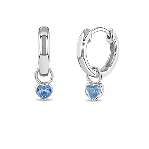 Image of In Season Jewelry Simulated Birthstone Heart Charm Girls Hoop Earrings for Kids - 925 Sterling Silver Little Girl Hoop Earrings - Hypoallergenic & Comfortable with Secure Latch Closure