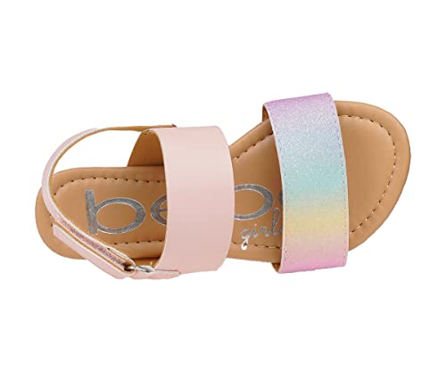 Image of bebe Girl's Sparkly and Strappy Glitter Leatherette Flat Sandals with Adjustable Strap (Toddler /Little Kid)