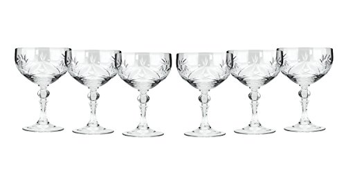 Neman Crystal CR6701, 8 Oz Crystal Champagne/Cocktail Coupe Glasses, Old-Fashioned Hand Made Coupes, Unique Vintage Stemware Set of 6