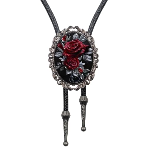 Image of PEARLY JUN Bolo Tie for Women Men Flower Rose Western Cowboy Brown Leather Country Style String Vest Gifts