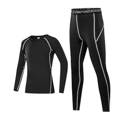 Generisch Leggings de compresión atléticos para niños, niños, niñas, juego de ropa interior térmica, gris, 12-13 años