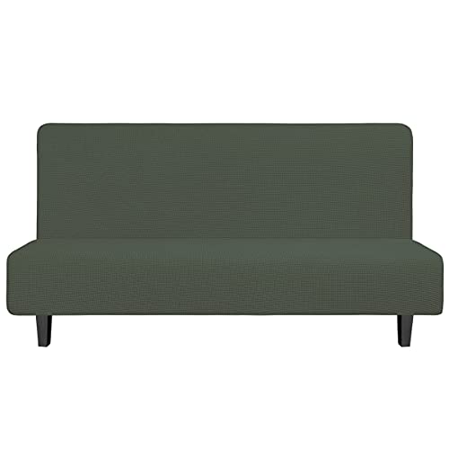 Image of Easy-Going Stretch Large Futon Slipcover Armless Futon Cover Olive Green | Sofa Bed Furniture Protector Without Armrests with Elastic Bottom for Kids, Soft Jacquard Machine Washable