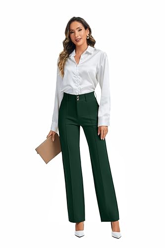 FUNYYZO Dress Pants Women's Stretchy Straight Leg Button Slacks Trousers with Pockets Casual Pants2