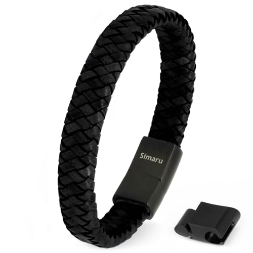 Simaru Genuine Leather Bracelet Stylish Cowhide Cuff Wrap with Magnetic Clasp for Men and Women