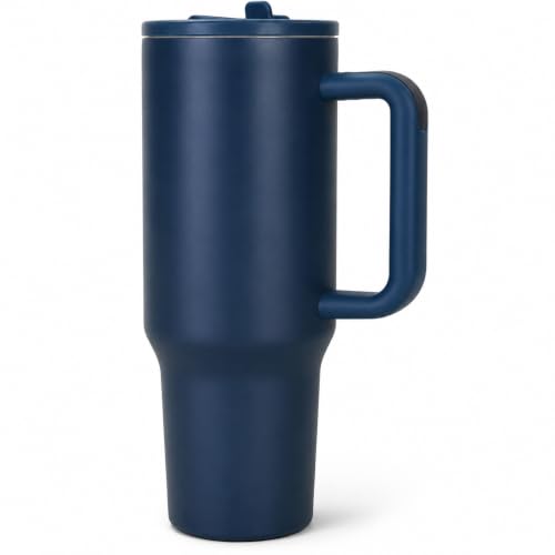 Image of Stainless Steel 1200 ml Vacuum Tumbler with Lid & Straw - Double‑Wall Insulated Cup for Travel, Gym & Office - Keeps Beverages Hot or Cold - 1.2 L Capacity (Dark Blue)