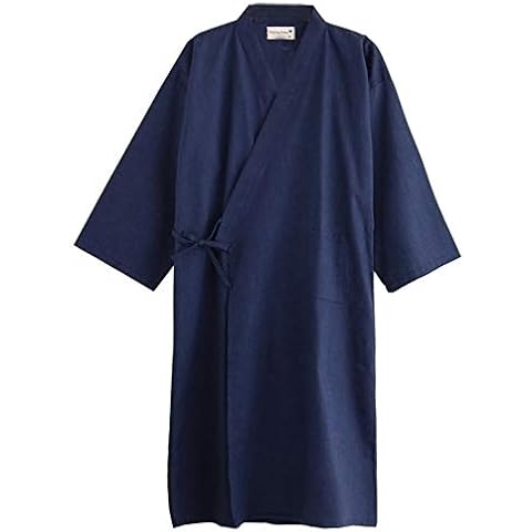 OWLONLINE Breathable Cotton Men's Japanese Robe Long Robe Size L A08 Cover