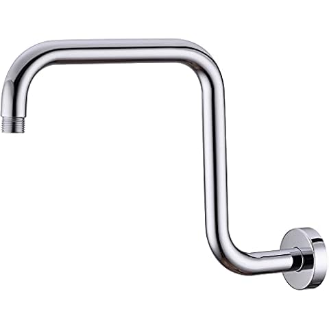 13 Inch Shower Arm with Flange, Stainless Steel S-Shape Shower Head High Rise Extension Replacement Pipe Accessories, Chrome Cover