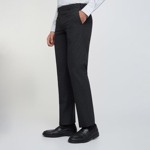 Image of Park Avenue Men Regular Fit Checks Pattern Poly Viscose Blend Flat Front Formal Trouser