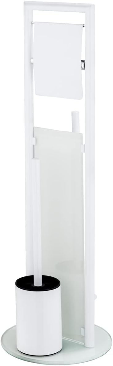 WENKO Ravina 3-in-1 Toilet Brush and Toilet Paper Holder | Toilet Paper Holder for up to 3 Rolls | Stainless Steel and Tempered Glass | 20 x 70 cm | White