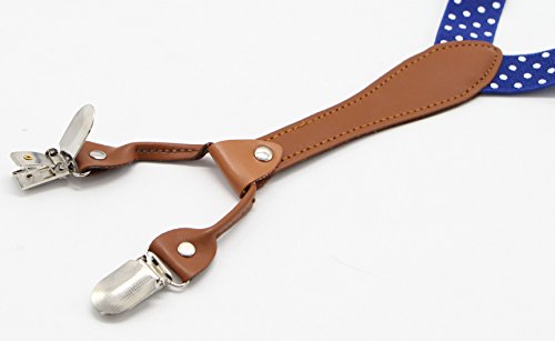 Jaifei Suspenders & Bowtie Set- Men's Elastic X Band Suspenders + Bowtie For Wedding, Formal Events (Dots-Royal Blue) #TOP2