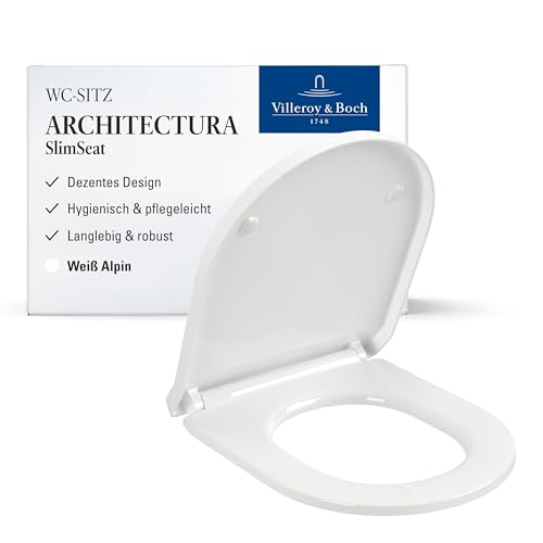 Villeroy & Boch WC-Sitz Architectura SlimSeat - Toilettendeckel Weiß aus Duroplast - Toilettensitz mit Edelstahl-Scharnieren - Ultraflacher, bruchsicherer Klodeckel D-Form - Original Ersatzteil