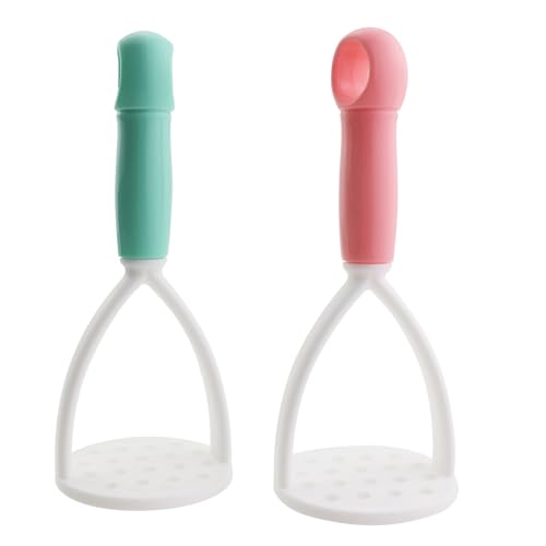 Caishun 2PCS Manual Potato Masher Kitchen Non Scratch Nonstick Pumpkin Beans Masher Home Food Tool Green Pink For Root Vegetables Fruits Avocado by Caishun - Used condition - US$6.41