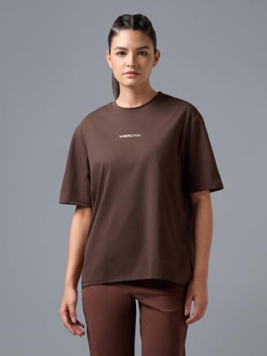 Image of TECHNOSPORT Women's Printed Boxy Fit Round Neck T-Shirt COTFLEX Half Sleeve Slip On Polyester for Gym Yoga Workout UPF50+ Anti Odour
