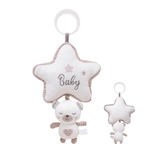 Music Toys-Hanging Rabbit Rammles con una caja de música relajante | muñeca de felpa hecha de hilo de tejer para cama, cuna y cochecito | Juguetes sensoriales suaves para recién nacidos