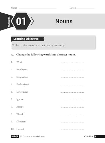 Image of MTG 51 English Grammar Worksheets Class 8 - Grammar Work books to practice English concepts in interactive way (Based on CBSE /NCERT)