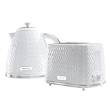 Daewoo Argyle SDA1830 1.7 Litre 3kw Jug Kettle and 2 Slice Toaster All In One Kitchen Matching Set Concealed Heating Element Easy Clean White