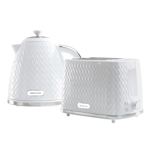 Daewoo Argyle SDA1830 1.7 Litre 3kw Jug Kettle and 2 Slice Toaster All In One Kitchen Matching Set Concealed Heating Element Easy Clean White
