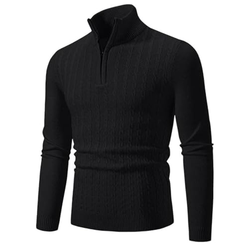 Men's Quarter-Zipper Pullovers Solid Color Mock Neck Knitted Sweater Business Slim Fit Warm Sweaters