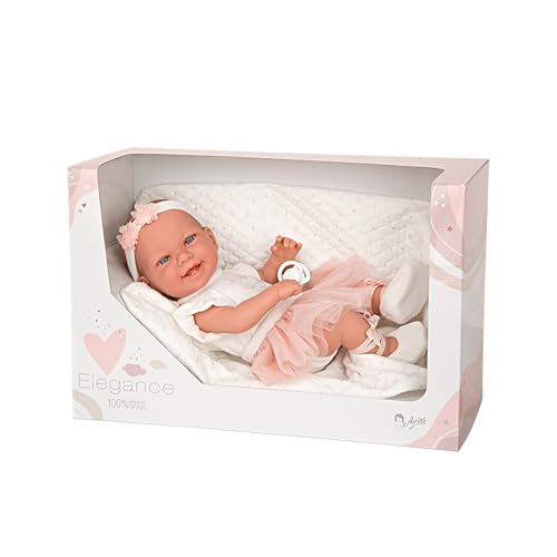 ARIAS – Muñeca Elegance Zoe Bailarina de Peso 2.6 kg, bebé recién Nacido de 42 cm con Cuerpo y extremidades de Vinyl, Ropa y Manta Color Rosa y Blanco, tutú y Zapatillas, Manta y Chupete, (ARI60691)