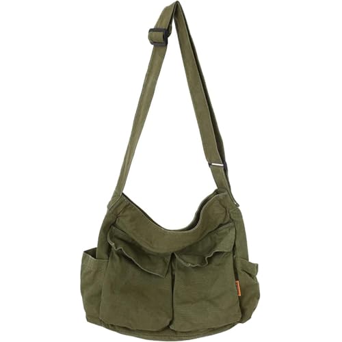 Canvas Messenger Bag Large Crossbody Bag with Multiple Pockets Casual Shoulder Tote Bag for Women and Men