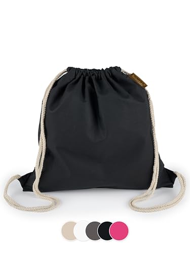 Naturstube® Turnbeutel Baumwolle Schwarz (1 Stück, 38 x 42 cm) Oeko-TEX® zertifiziert | Stoffbeutel & Sportbeutel zum Bemalen | Jute Beutel für Festival | Damen, Herren & Kinder | Plastikfrei verpackt