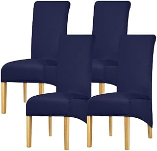 Leorate High Back Chair Cover Stretch Spandex Fabric Chair Slipcover XL Size Seat Cover for Home Dining Room Kitchen Hotel (Pack of 4, Navy)