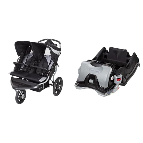 Image of Baby Trend Navigator Lite Double Jogger Stroller, Europa & EZ Flec Loc 32 Infant Car Seat Base, Black