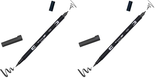 Tombow- DUAL BRUSH - N25 - Rotulador doble punta pincel, Color negro (Paquete de 2)