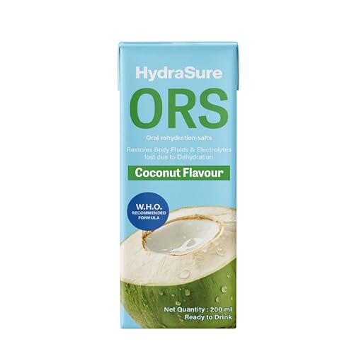 Image of HydraSure Coconut ORS Drink - 200 ml (Pack of 10) | Ready to Drink Electrolytes for Instant Hydration, Coconut Flavoured Beverage in tetra pack, WHO Recommended Formula