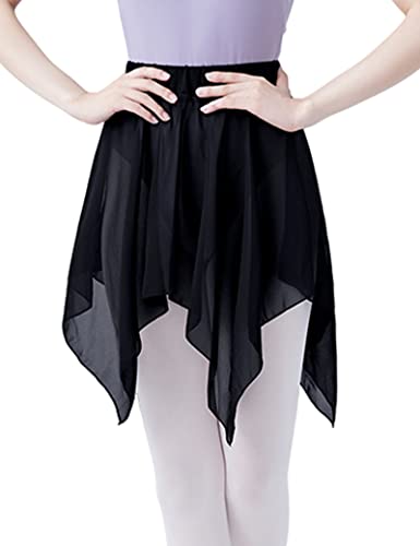 Phoeswan Ballet Skirt Black Aymmetric Chiffon Pull On Dance Skirts For Women And Teens #TOP1